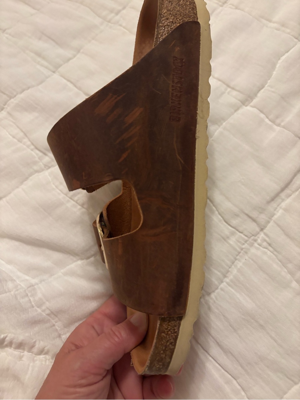 Birkenstock Brown Leather Double Buckle Sandals with Gold Buckles - Picture 6 of 6